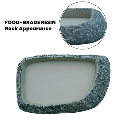 Reptile Feeding Dish, Water Dish and Food Bowl, Resin Rock Reptile Feeding Terrarium Corner Bowls for Bearded Dragon Lizard Frog Gecko Tortoise Hermit Crab Snail