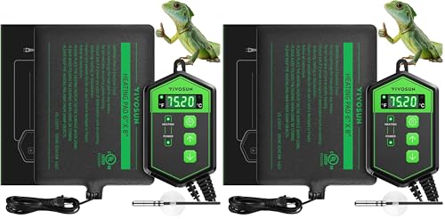 VIVOSUN Reptile Heating Pad 6x8 Inch with Thermostat Combo Under Tank Terrarium Heating Mat for Turtles, Lizards, Frogs, and Other Reptiles (Pack of 2) - size: 6X8 Inch with Thermostat (Pack of 2)