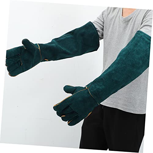 2Pcs Cowhide Pet Training Gloves Bite Protective Gloves for Reptiles Animals Dark Green Comfortable Flexible Design for Handling