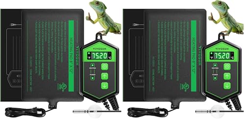 VIVOSUN Reptile Heating Pad 8x12 Inch with Thermostat Combo Under Tank Terrarium Heating Mat for Turtles, Lizards, Frogs, and Other Reptiles (Pack of 2) - size: 8X12 Inch with Thermostat (Pack of 2)