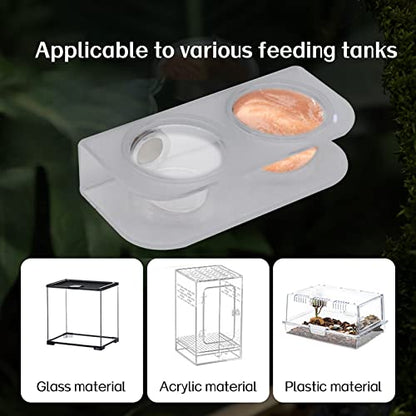 Magnetic Reptile Feeding Cups, Acrylic Gecko Feeding Ledge with 10 pcs Food Cups,Reptile Food and Water Dish Bowl for Geckos,Chameleon,Corn Snake,Iguana (F-2)