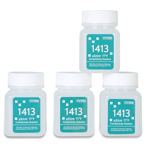 1413 μS/cm Calibration Solution Conductivity Salt Standard Buffer Solution | EC Buffer Liquid for Salinity Tester, EC Meter, TDS Meter, 4 in 1 Multi-Parameter Tester Calibration, 4 Bottles of 50mL - color: BLUE