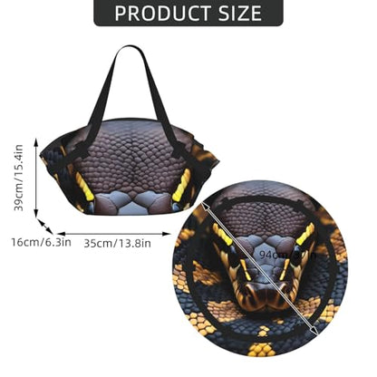 Ball Phyton Snake Print Foldable Camping Tote Bag, Packable Picnic Mat And Beach Tote