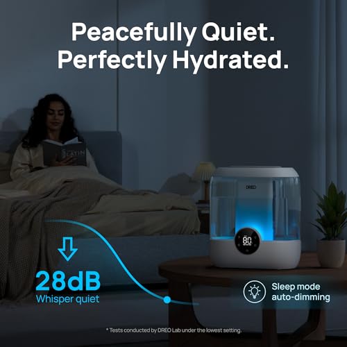 DREO 6L Humidifiers for Bedroom, 60H Runtime, 28 dB Quiet, HM524 | Precise Humidity Control, Easy to Refill & Clean, Nightlight, Cool Mist Humidifiers for Large Room, Baby Nurseries & Plants