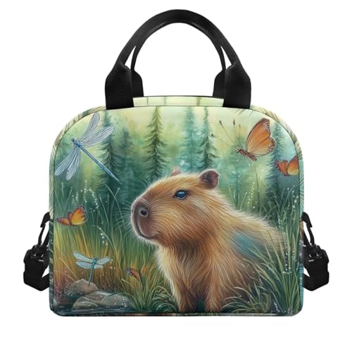 Capybara Lunch Box for Boys Lunch Bag Butterfly Insulated Lunch Bag Outdoor Camping Lunch Tote Bag Cute Picnic Lunchbag with Lunch Box for Boys Lunch Container - color: Capybara Butterfly