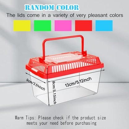 12Pcs Plastic Reptile Terrariums Carrier Cage Tarantula Enclosure Snake Breeding Box Hatching Container Transparent Fish Tank Turtle Aquarium with Random Color Lid for Spider, XS(5.1” x 3.5” x 3.5” - size: XS