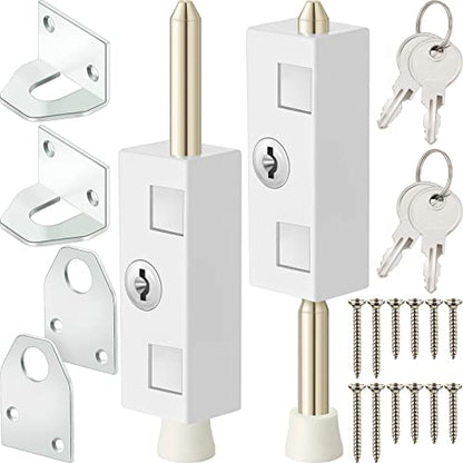 2 Pieces Sliding Door Lock Rectangle Patio Door Lock Keyed for Glass Hinged Security Bar Steel Bolt Zinc Alloy Iron Portable to Prevent Sliding