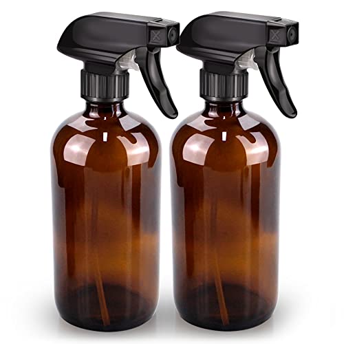 Bontip Glass Spray Bottle 16 oz for Cleaning, Plants (2 Pack, Amber) | Refillable amber spray bottle Set, BPA-free eco glass, With labels and funnel, Great for cleaners, plant misting, hair care - color: Amber, size: 16 Ounces
