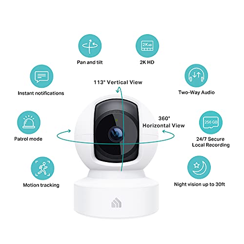 Kasa 2K+ Indoor Pan/Tilt Wired Security Camera, Baby & Pet Monitor, KC410S | Motion Detection & Tracking, 2-Way Audio, Night Vision, Subscription-Free Local Storage or Optional Cloud - color: White, size: 1 Count (Pack of 1), style: New 2K QHD