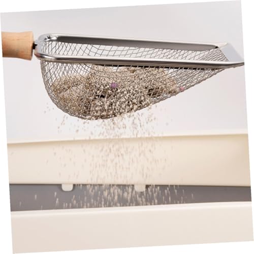 Stainless Steel Reptile Litter Scoop with Wooden Handle, 2x2mm Mesh Sand Sifter Shovel for Terrarium Cleaning, Sturdy Pet Waste Scooper for Small Animals and Reptiles