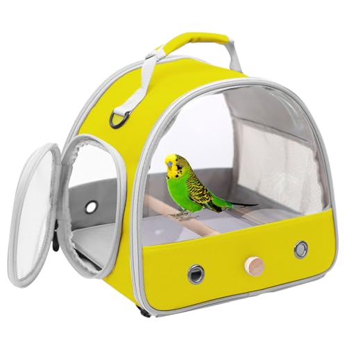 Bird Carrier, Portable Small Bird Parrot Parakeet Carrier with Standing Perch and Soft Mat, Side Access Window Collapsible (Yellow, Clear Windows) - color: Yellow