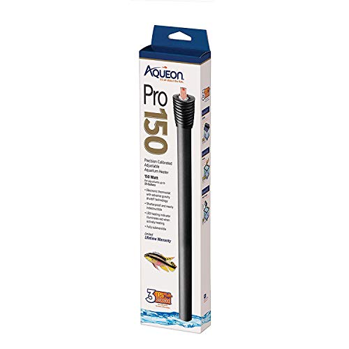 Aqueon Pro 150 Submersible Fish Tank Heater, 150 Watts | 150 watt aquarium heater, adjustable 68 to 88°F, auto shut-off, for fresh and saltwater aquariums - size: Up to 55 Gallons, 150 Watts