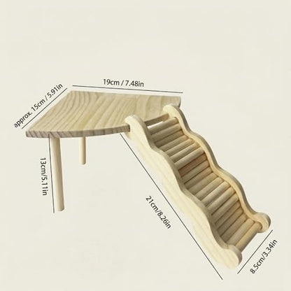 2-in-1 Fan-Shaped Wooden Basking Platform with Anti-Slip Ramp and Hideout, Easy Assembly Terrarium Accessories for Bearded Dragon, Leopard Gecko, Small Reptiles & Amphibians (Natural Wood Tone)