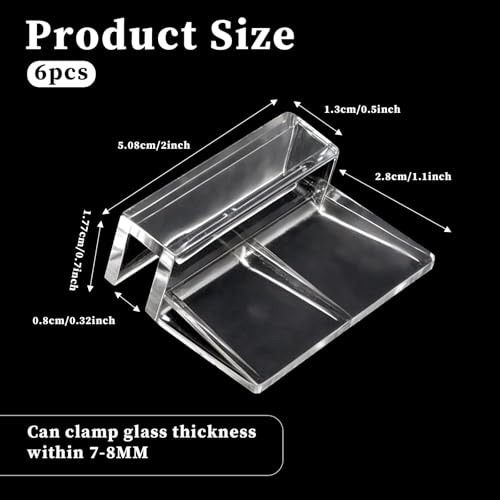 Sliverdew 6 PCS Aquarium Lid Clips, 8mm Clear Acrylic Fish Tank Lid Holder Aquarium Hoods Support Clamps for Rimless Fish Tank Glass Top - for Thickness 8mm - size: for 8mm thickness