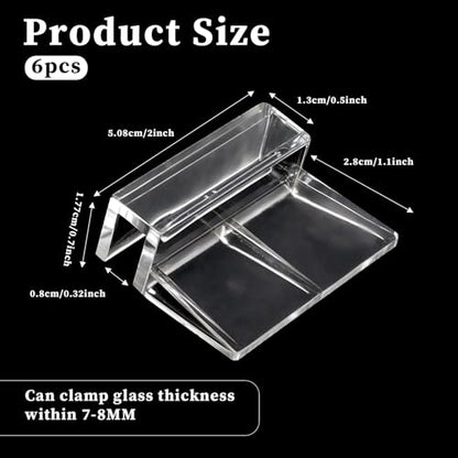 Sliverdew 6 PCS Aquarium Lid Clips, 8mm Clear Acrylic Fish Tank Lid Holder Aquarium Hoods Support Clamps for Rimless Fish Tank Glass Top - for Thickness 8mm - size: for 8mm thickness