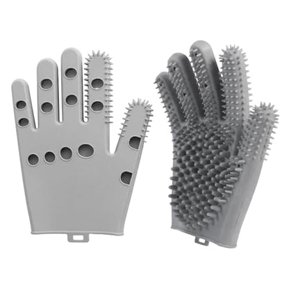 Pet Grooming Gloves for Cats & Dogs, Silicone Pet Hair Removal Glove for Bathing, Shedding & Massage, Gentle Cat & Dog Grooming Glove for Long & Short Hair Pets（Grey-Medium） - size: Medium（1pair）