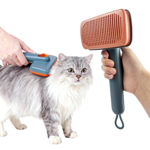 Self Cleaning Deshedding Cat Brush for Dogs & Cats,Adjustable Cat Brushes for Indoor Cats, Easy to Clean Grooming Tool for Long & Short Haired Pets - color: Green