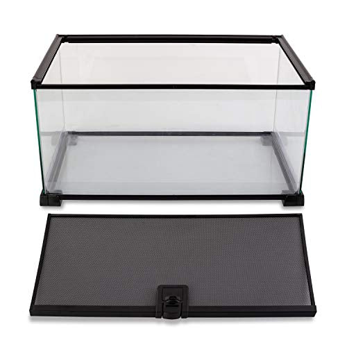 REPTI ZOO 10 Gallon Reptile Tank Glass Natural Cages Terrarium 20" x 12" x 10" Sliding Screen Top for Reptile Hamster Hedgehog Small Animals
