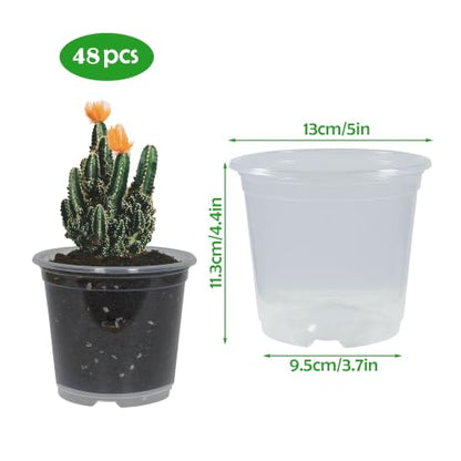 48 Pack 5 Inch Clear Nursery Pots with Drainage Plant Pots for Plants Transparent Potting Containers for Plants Seeding Starter Pot(Clear, 5 Inch 48 Pcs) - size: 5 Inch 48 Pcs