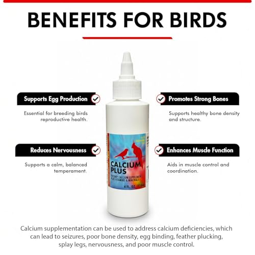 Calcium Plus Liquid for Birds – Calcium Supplement with Vitamins and Minerals for Strong Eggshells, Healthy Bones - Support Growth, Breeding, and Wellness for All Birds 4 Fl Oz | Calcium Supplement - Supports Healthy Growth, Bone Strength, Breeding, Brain