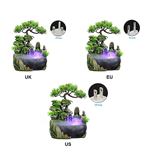 Rockery Stream Tabletop Fountain, Zen Meditation Indoor Waterfall Feature with Automatic Pump and Switch, Desktop Fountain for Home Office Bedroom Decoration(US regulations Include Fog)