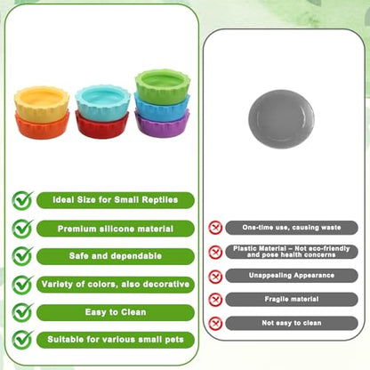7 Pack Reptile Feeding Dish, Gecko Food Dish, Reusable Silicone Reptile Water Dishs, Small Pet Tank Accessories for Crested/Leopard Gecko, Hermit Crab, Tarantula, Isopods