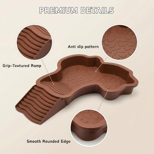 Extra Large Reptile Water Bowl with Ramp and 2 Feeding Dishes Set | Reptile Bathing Pool with Food & Water Bowls for Turtles, Tortoises, Lizards, Geckos, Bearded Dragons and Other Small Pets