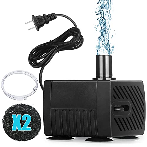 Submersible Pump 53GPH(200L/H) Fountain Pump Accessories kit, The Machine Parts of Neptonion Reptile Water Feeder, Includes 2.5W Aquarium Pump, 2 Carbon Foam and a Water Pipe