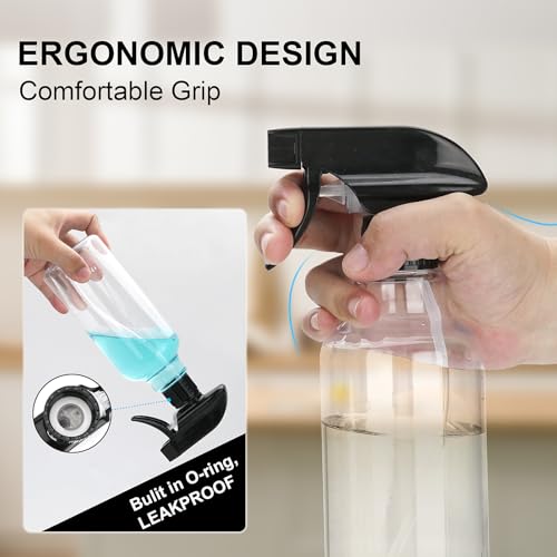 12oz/350ml Plastic Spray Bottles 1 Pack, Adjustable Mist/Stream | Refillable heavy duty spray containers for plants, cooking, hair care and household cleaning - color: 12oz-BlackClear