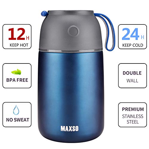 MAXSO 2 Pack Soup Thermo for Hot & Cold Food for Kids Adults, Vacuum Insulated Food Jar Thermal Lunch Containers, Travel Food Flask with Spoon (24 oz,17 oz) (Dark Blue) - color: Dark Blue