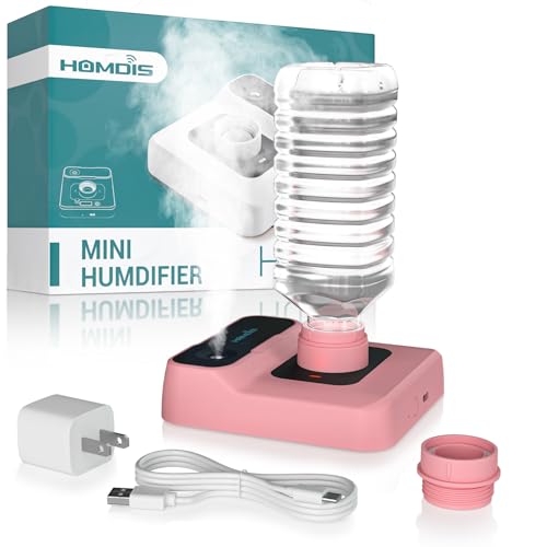 Travel Humidifier, Portable Small Humidifier for Plants, Bedroom, Office, Hotel or Car, Battery Operated Mini Cool Mist Humidifiers, Quiet 23dB, Auto-off, Night Light and BPA-Free, Pink - color: Pink