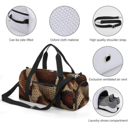 Snake Skin Texture Gym Duffle Overnight Weekends Bag | crossbody,for men women,with shoe wet compartment,for travel sports fitness workout