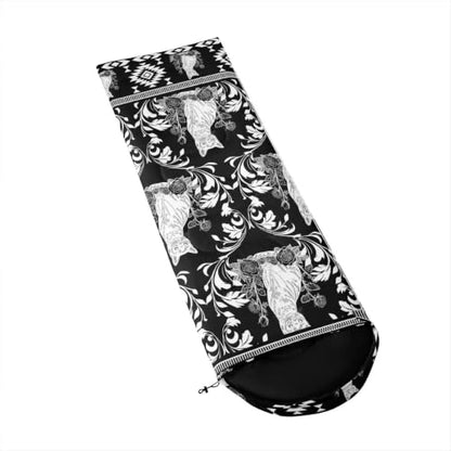 Erosebridal Longhorn Cow Skull Gothic Witchy Damask Sleeping Bag for Kids Camping Blanket for Hiking Travel Hunting Sleep Bag - color: Black and White Little Cats