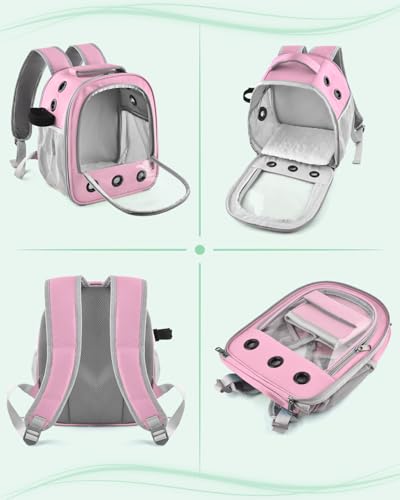 DBNESS Guinea Pig Carrier Backpack, Portable Rabbit Travel Carring Bag for Pet Bunny Chinchilla Bearded Dragon Hamster Parrot Outgoing Pouch Case with Water Bottle Holder & Detachable Pad (Pink) - color: Pink