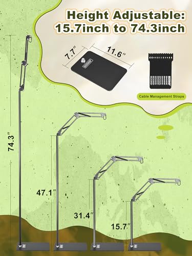 Reptile Light Stand, Single Swing-Arm, Black, 15.7-74.3 inch | Adjustable 360° Swing Arm, Heat Bulb Stand, For Bearded Dragons, Turtles, Chameleons, Terrarium Compatible - color: Black, size: Single Swing-Arm