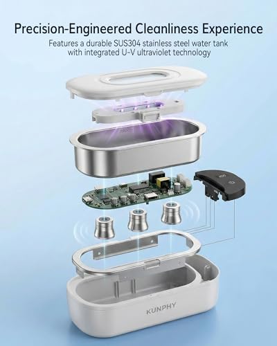 48kHz Ultrasonic Jewelry Cleaner, Ultrasonic Cleaner | 2026 Upgraded Design, 400ml Tank, 2 Digital Timers, Touch Operation, for Eyeglasses Watches Silver Gold Diamond Rings - color: Cool White