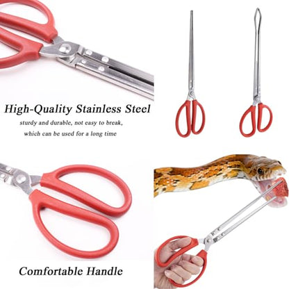 Booge 2 Pcs Stainless Steel Snake Feeding Tongs, 15 Inch Straight and Curved Extra Long Tweezers for Ball Python, Lizards, Bearded Dragon, Gecko