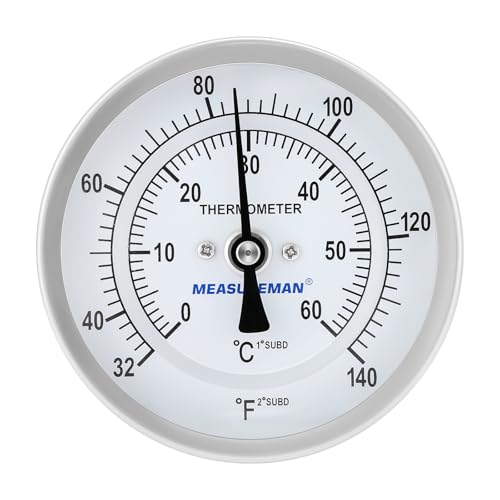 Measureman Fully Stainless Steel Bi-Metal Dial Thermometer, 3" Dial, 6" Stem, 32-140 deg F/0-60 deg C, +/-1% Accuracy, Adjustable, 1/2" NPT Back Mount - size: 32-140 deg F/0-60 deg C, style: 6" Stem