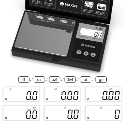 Digital Gram Scale 1000g/0.1g, Small Food Scale with Backlit LCD, Mini Pocket Scale for Jewelry | Small Food Scale with Backlit LCD, 6 Weighing Units, Tare Function - color: Matte Black