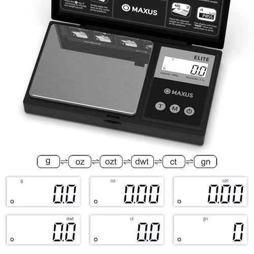 Digital Gram Scale 1000g/0.1g, Small Food Scale with Backlit LCD, Mini Pocket Scale for Jewelry | Small Food Scale with Backlit LCD, 6 Weighing Units, Tare Function - color: Matte Black