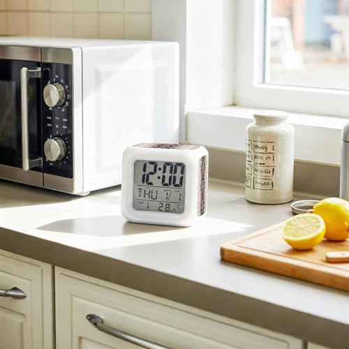 Snakeskin Print Alarm Clock, Boho Brown Beige Reptile Scales Animal Texture Digital Clock Night Light with 7 Color, Calendar Temperature 12/24H Display, Snooze Model Silent Desk Clocks for Bedroom