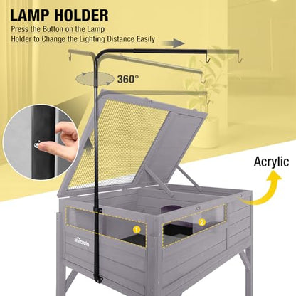 Aivituvin Tortoise Habitat Turtle Enclosure, Wooden Tortoise House Reptile Cage for Small Animals Indoor-Outdoor, Adjustable Lamp Holder Included