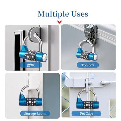 4-Digit Combination Lock, Blue Shackle for School Gym Locker | Ideal for sports toolbox case hasp storage - size: 3.5" blue