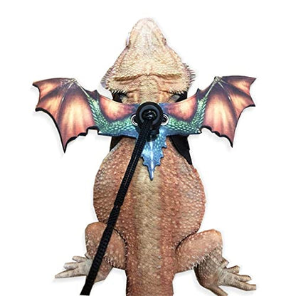 Bearded Dragon Leash, Adjustable Portable Reptile Leash with Cool Wings for Gecko, Bearded Dragon, Iguana, Hamster, Guinea Pig (S+M+L) - color: black grey