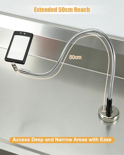 Inspection Mirror with LED Light and Magnetic Base for Auto Repair 19.7in | 50cm Gooseneck Bend, Metal Construction, Flexible Control, Adjustable Arm, Confined Space Access, Quick Setup