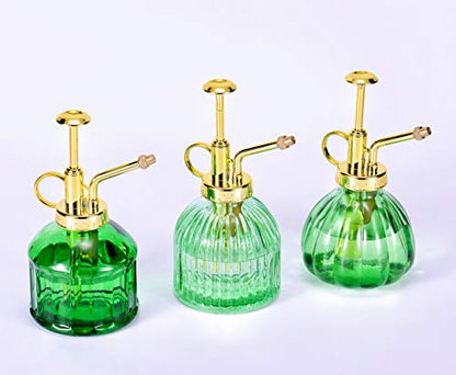 Glass Plant Mister Spray Bottle, 6.5" Green Glass Water Spray Bottle with Gold Top Pump Small Watering Can, Small Plant Sprayer Mister for Indoor Outdoor House, Green+Gold (Green+Gold C) - style: Green+Gold C