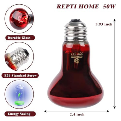 Reptile Heat Lamp,50W Red Basking Spot Lamp Bulb for Chickens Amphibians, Infrared Heat Emitter Light for Coop - size: Infrared 50W 1 Pack