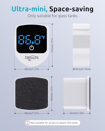SEAOURA 2-in-1 Aquarium Magnetic Cleaner with Digital Thermometer Floating | Tiny Magnet Cleaner Floating Cleaning ToolAlgae Scrapers(Only for Glass Fish Tank) - color: White