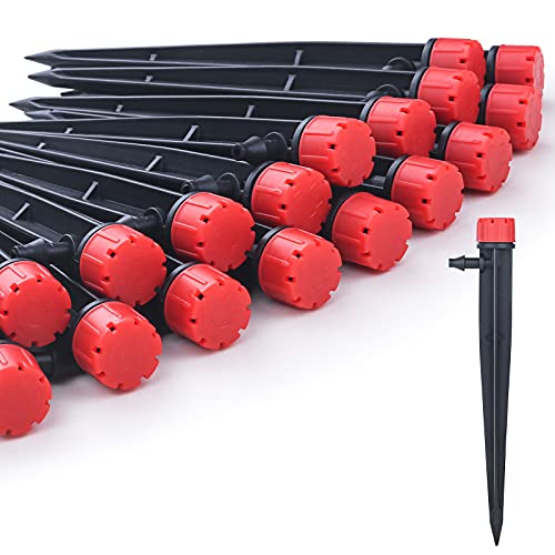 100pcs Drip Irrigation Emitters for 1/4" Drip Tubing | Adjustable 360 Degree Water Flow, 5" Arrow Stake, Garden Irrigation Drippers, For 4-7mm Watering System Kit - size: 100pcs Drip Emitters