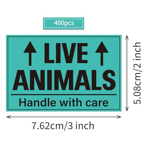400pcs Live Animal Stickers for Airline Cargo Crate 2 x 3 Inch | LIVE ANIMALS Handle with Care Shipping Label Fluorescent Fragile Arrow Marking for Pet Crate Transport Dog Kennel Reptile Box
